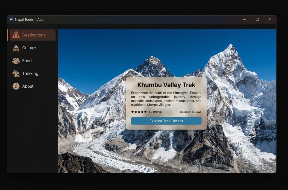 JavaFX Nepal Tourism App - Desktop · JavaFX project by Shaswot Bhandari